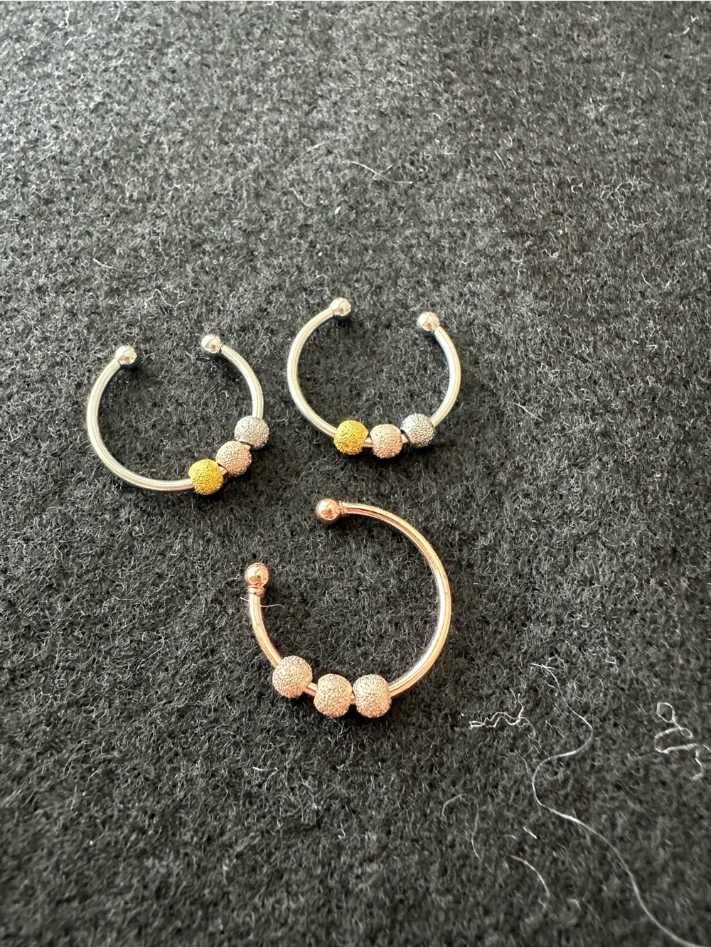 Trio Beaded Stackable Hoop Rings - Gold, Silver & Rose Gold